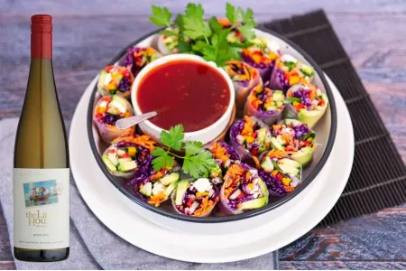 Vibrant Fusion: Riesling & Rainbow Rice Paper Rolls