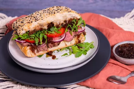 Steak Sandwich With Onion, Thyme & Red Wine Jam